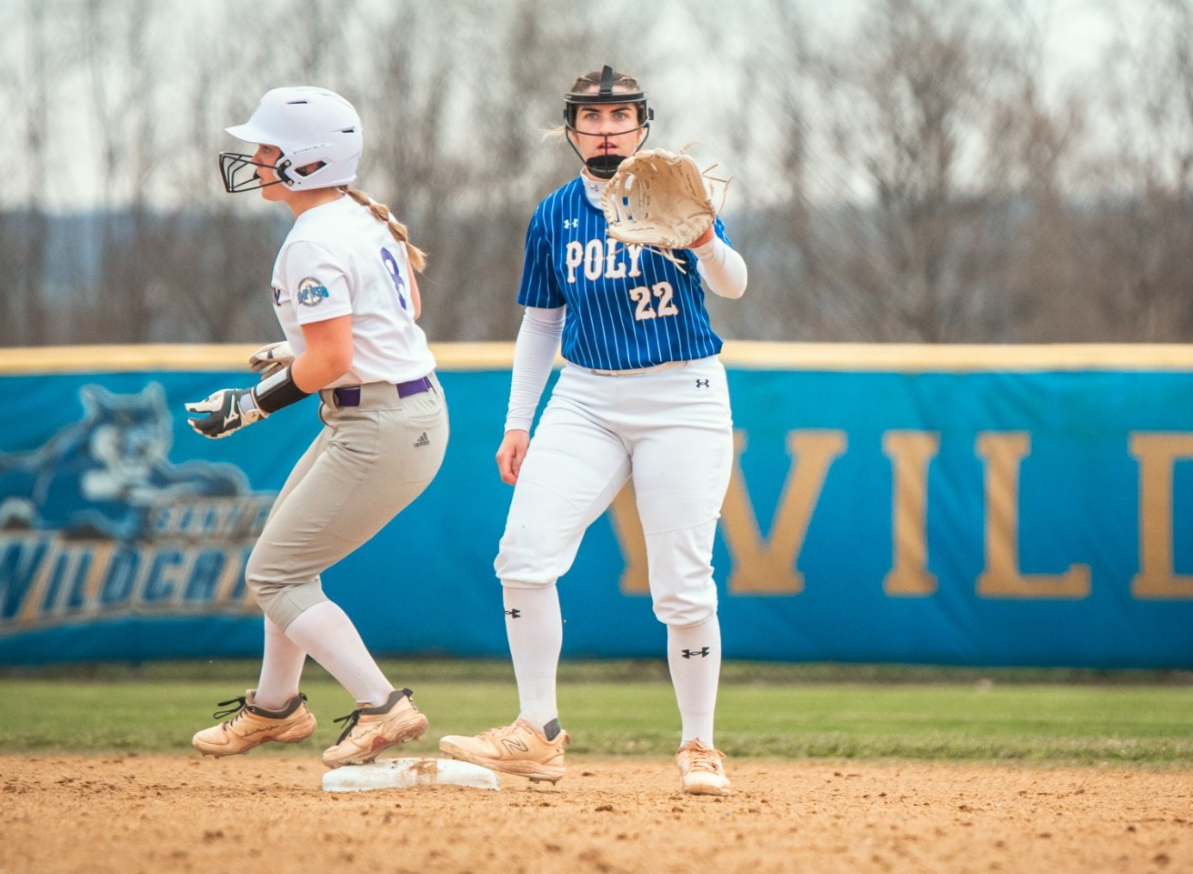 SUNY POLY Softball player covers second base 