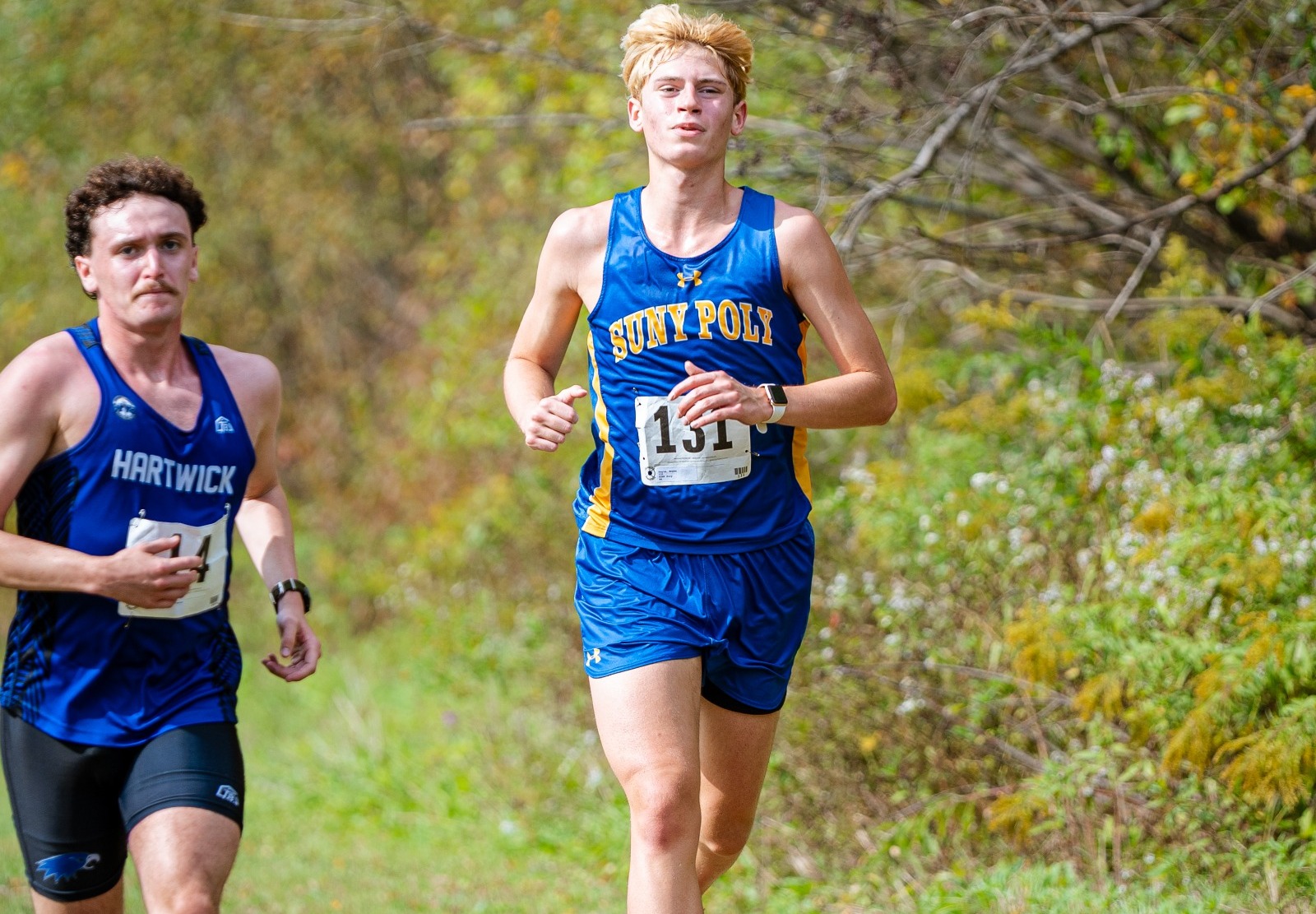 SUNY Poly Men's Cross Country runner finishes up his run at the Short Course Invitational