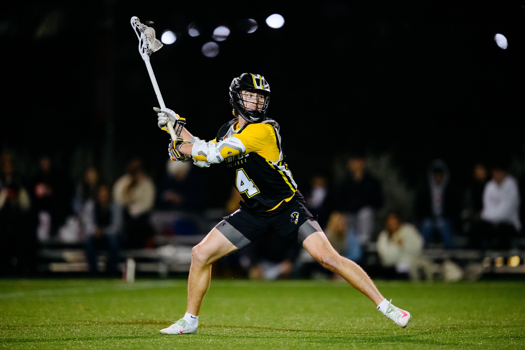 Southwestern Pirates Keaten Cox (4) takes a shot at the goal. Texas vs Southwestern Mens Lacrosse hosted by Caven Lacrosse and Sports Center in Austin, Texas, on Friday January 30, 2026. (Photo by Eduardo Moll/EMoll Photography)