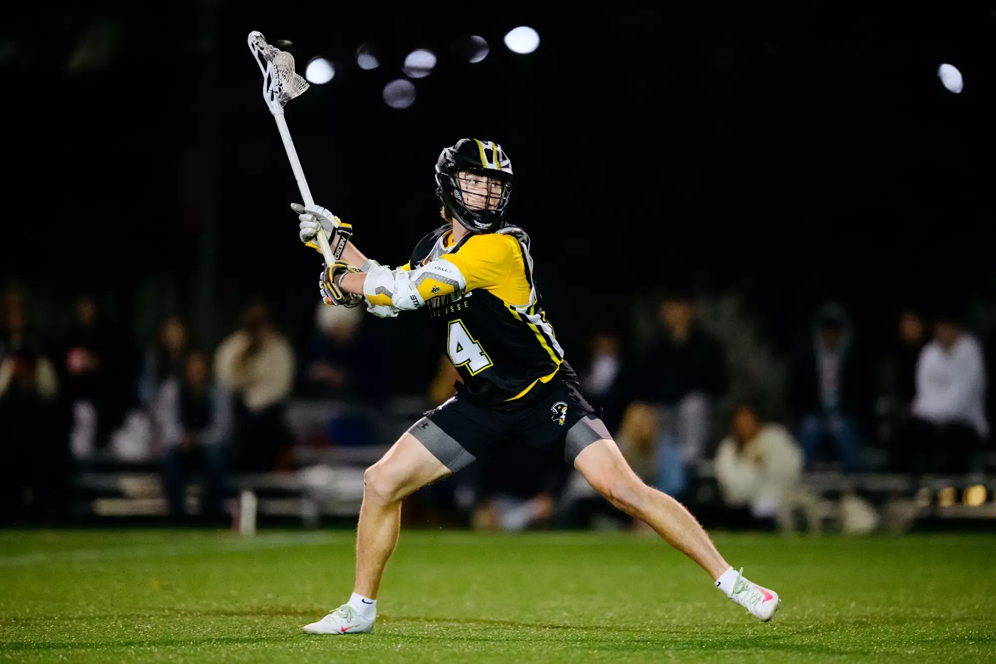 Southwestern Pirates Keaten Cox (4) takes a shot at the goal. Texas vs Southwestern Mens Lacrosse hosted by Caven Lacrosse and Sports Center in Austin, Texas, on Friday January 30, 2026. (Photo by Eduardo Moll/EMoll Photography)