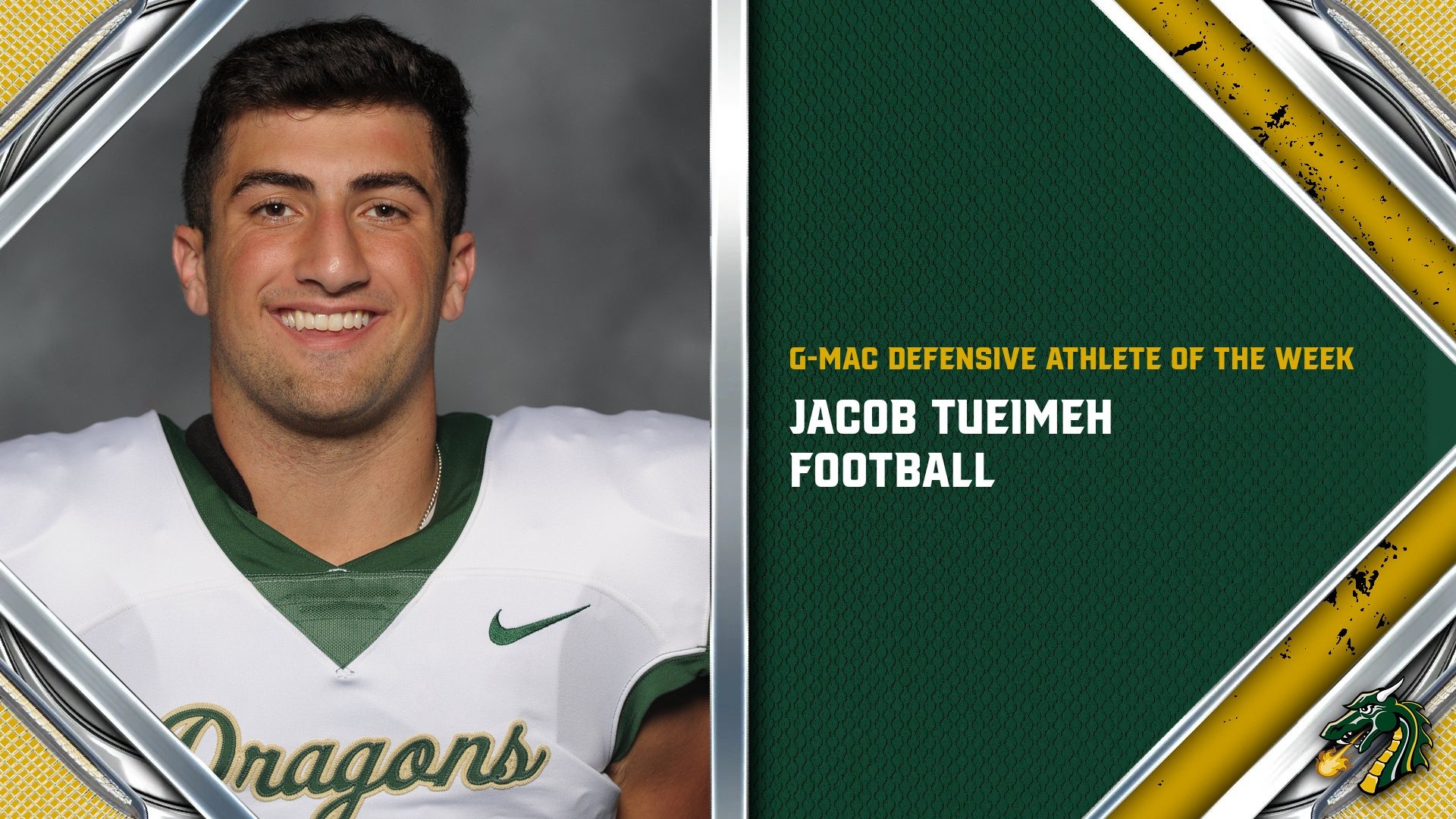 Jacob Tueimeh has been named G-MAC Football Defensive Athlete of the Week.