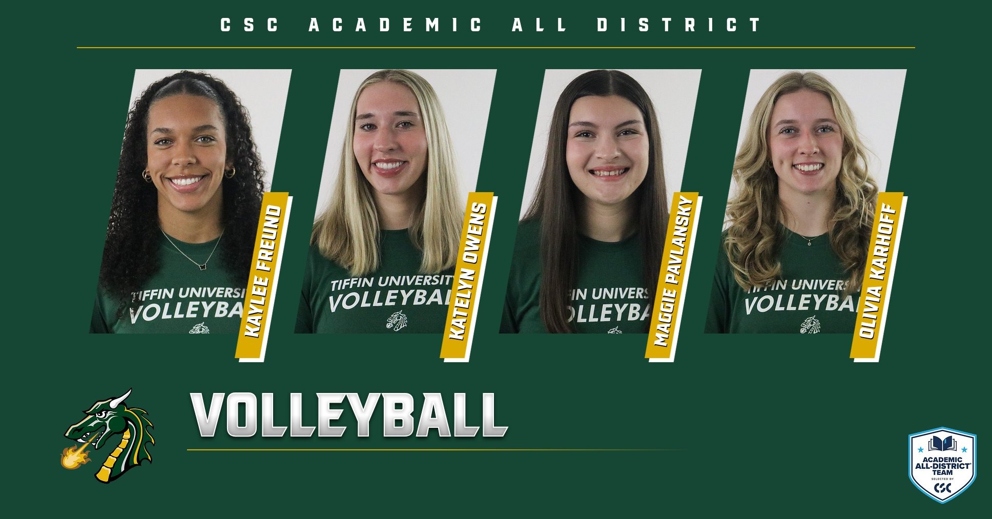 Four Tiffin University volleyball players have been named CSC Academic All District.