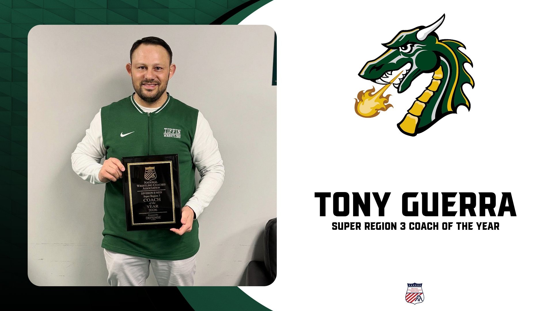 Tony Guerra has been named NWCA Super Region 3 Coach of the Year.