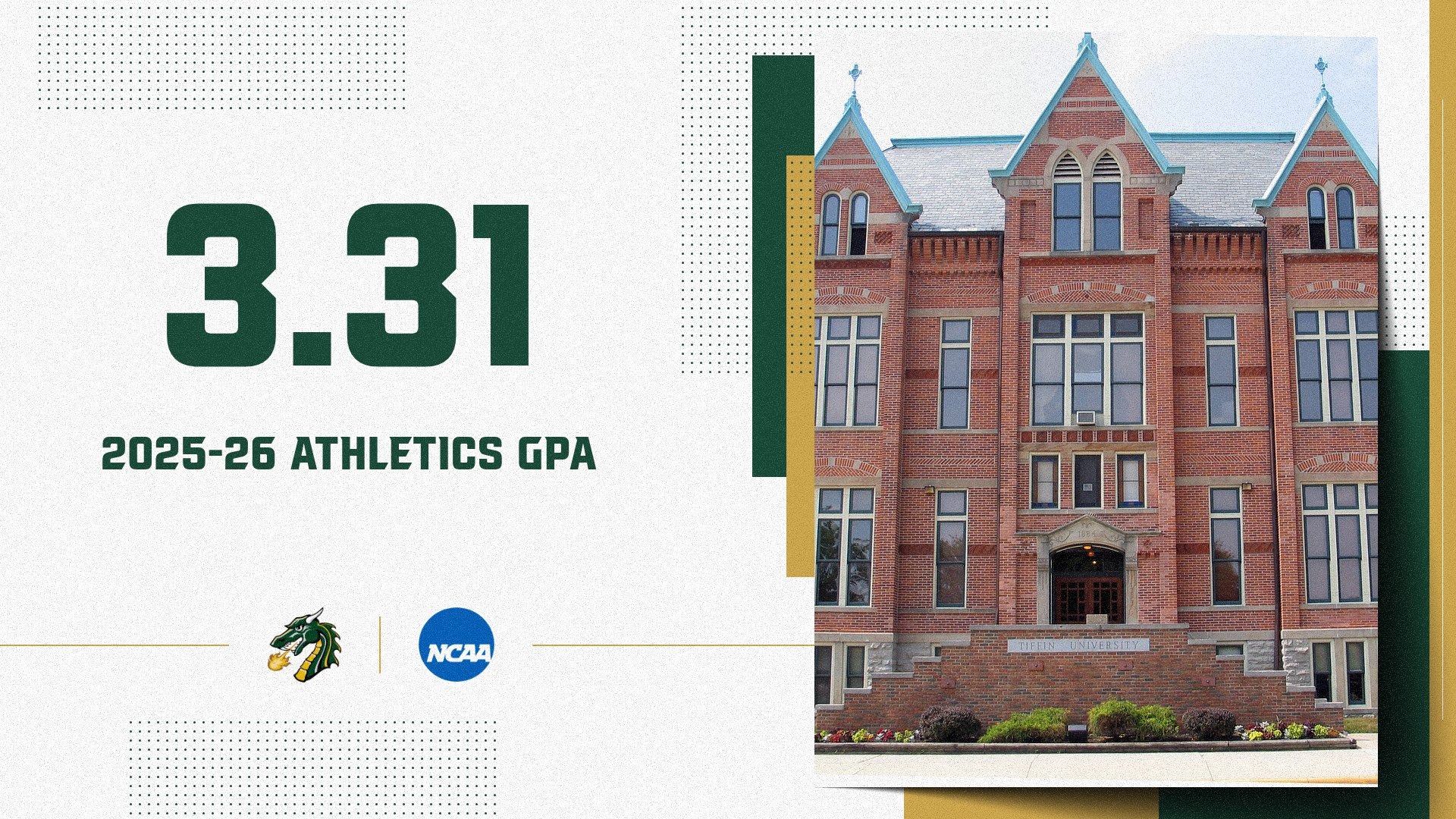 Tiffin University's student-athletes posted a 3.31 GPA in 2025-26.