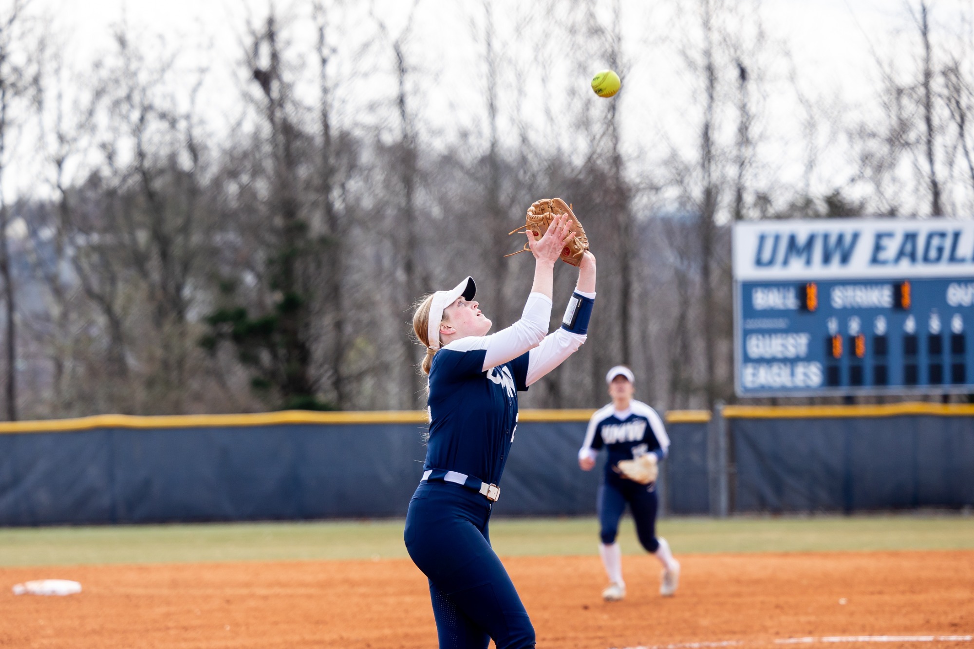 UMW's Emily Angel is catching a pop up
