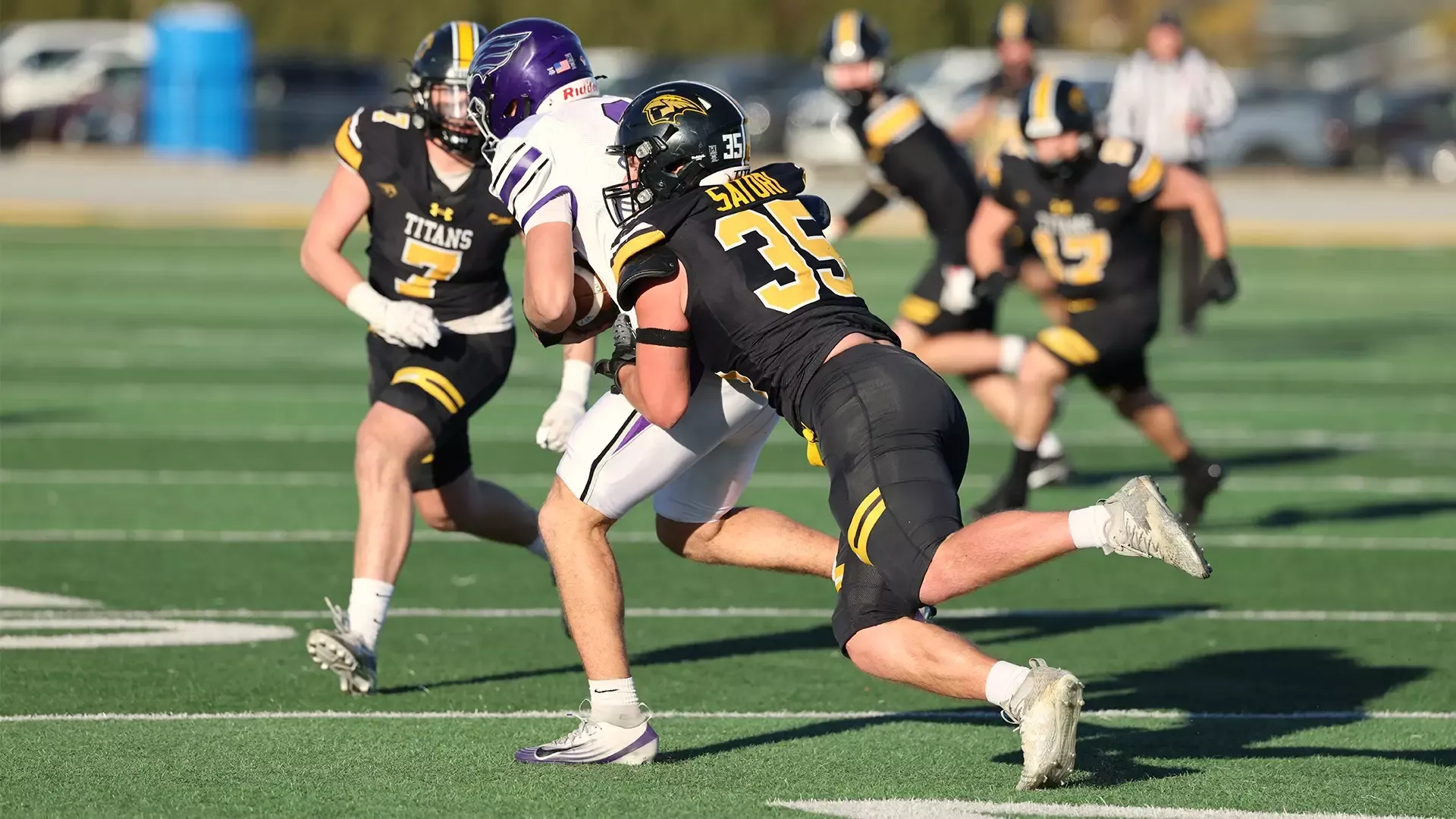 2025 Kenny Satori Action Shot, sacking the Whitewater quarterback