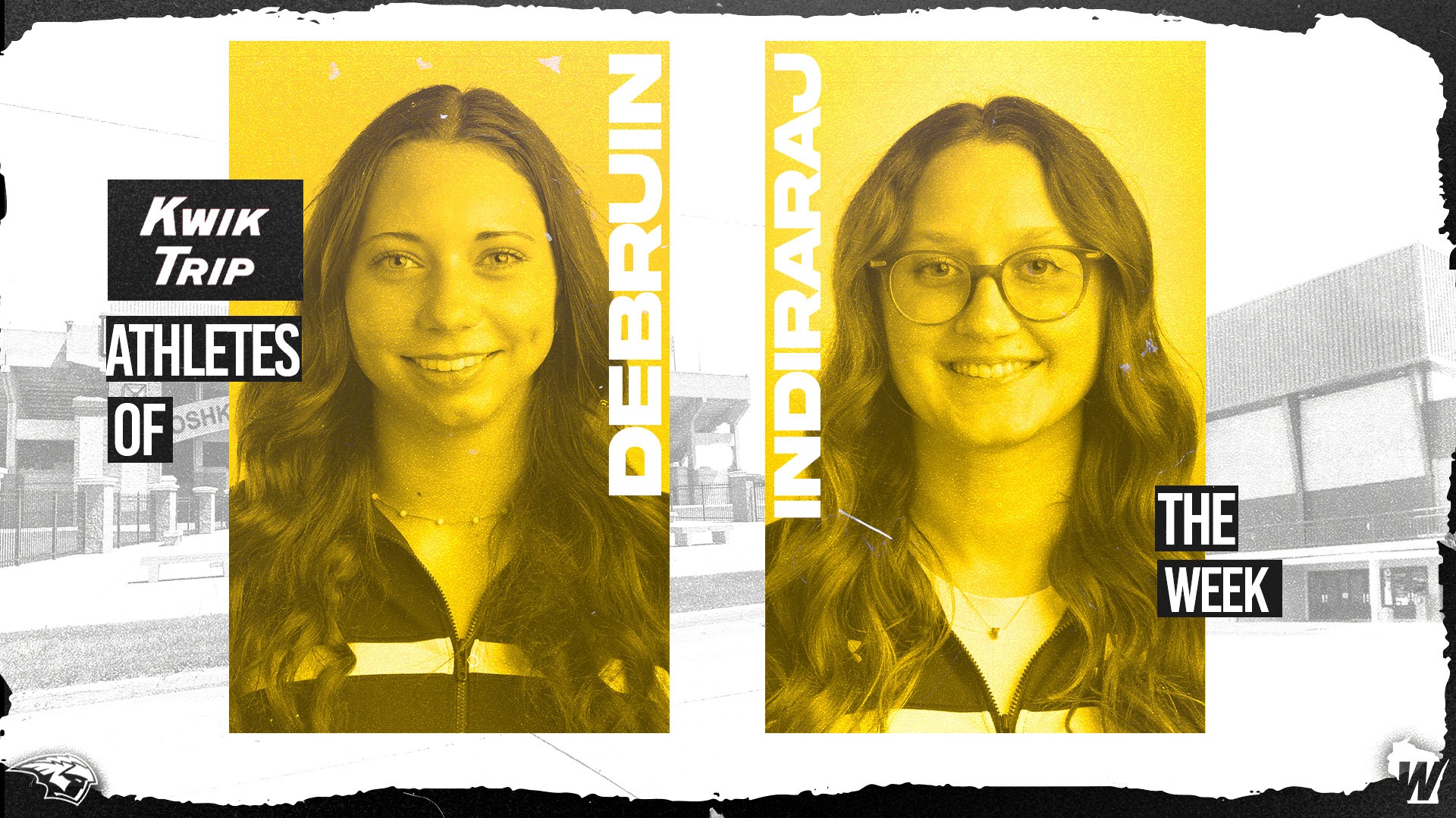 2025 Callee DeBruin and Maya Indiraraj WIAC Athletes of the Week Graphic