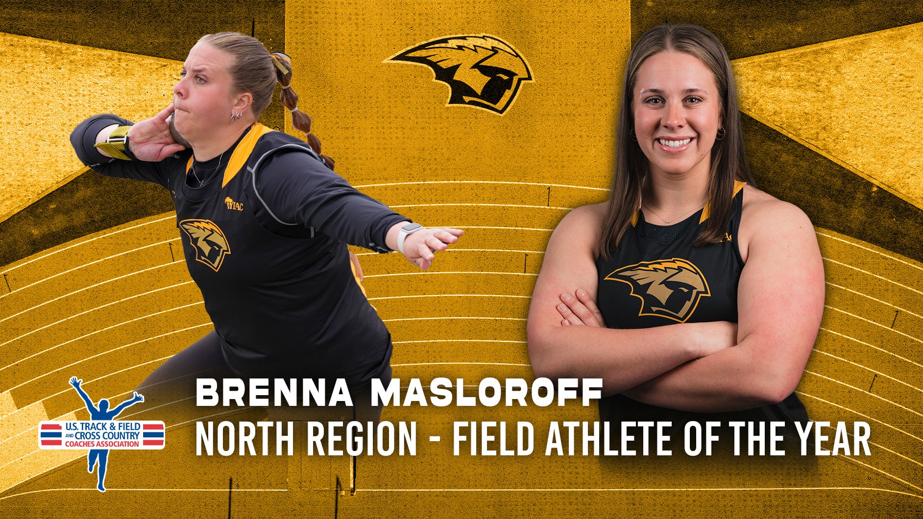 2025 Brenna Masloroff USTFCCCA North Region Women's Field Athlete of the Year Graphic