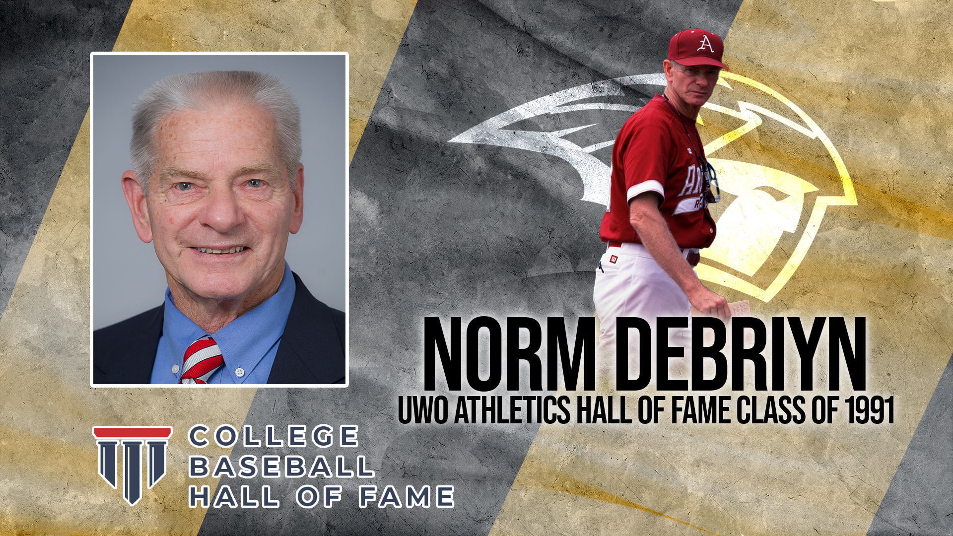 Norm DeBriyn College Baseball Hall of Fame Graphic