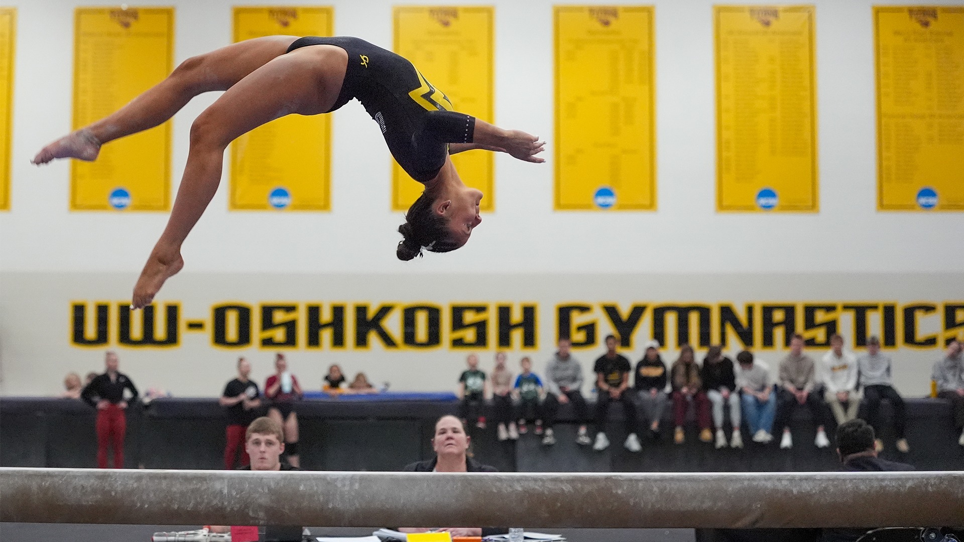 2026 Hannah Hughes Action Shot, competing on the balance beam against Hamline