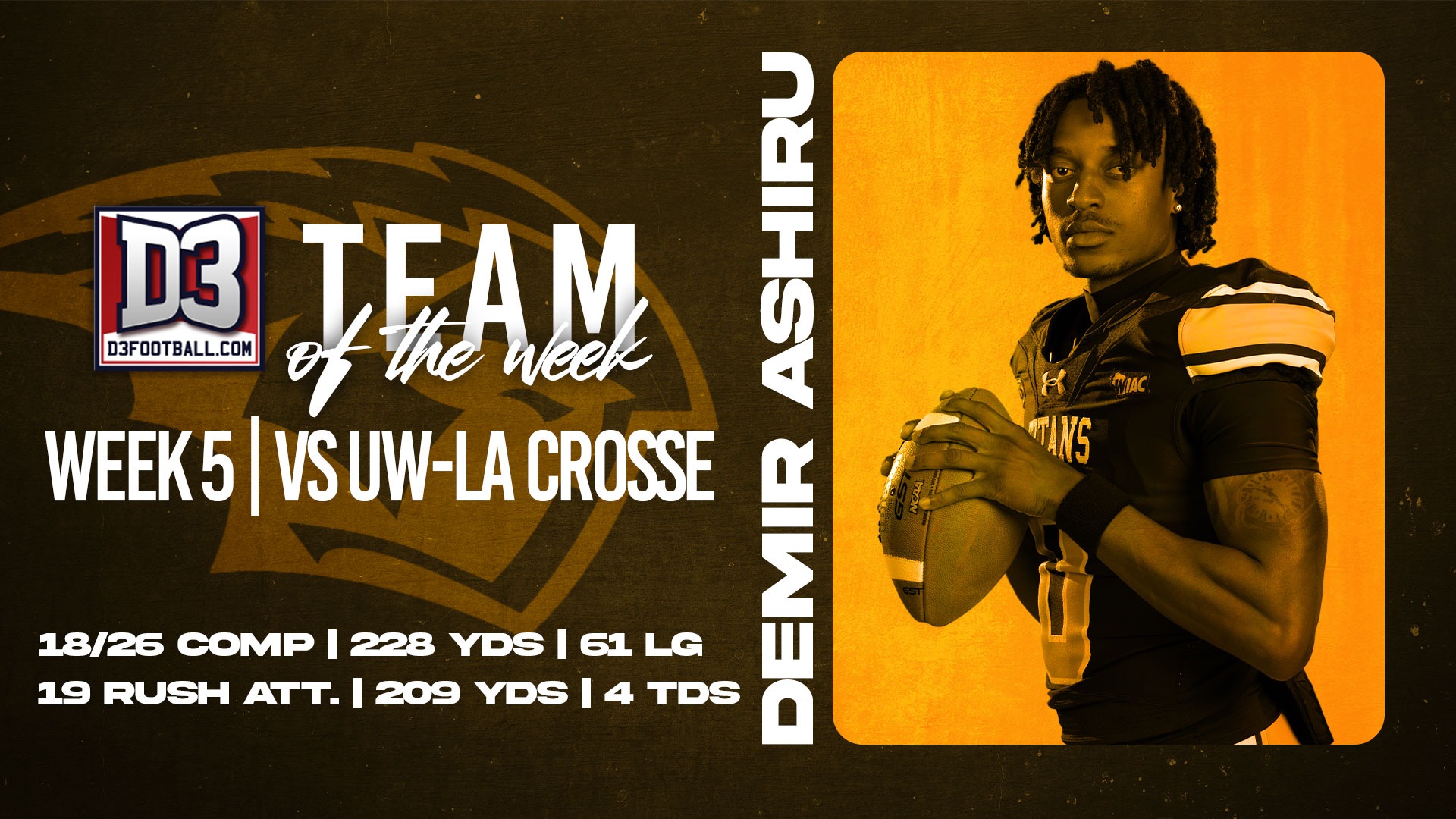 2026 Demir Ashiru D3football.com Team of the Week