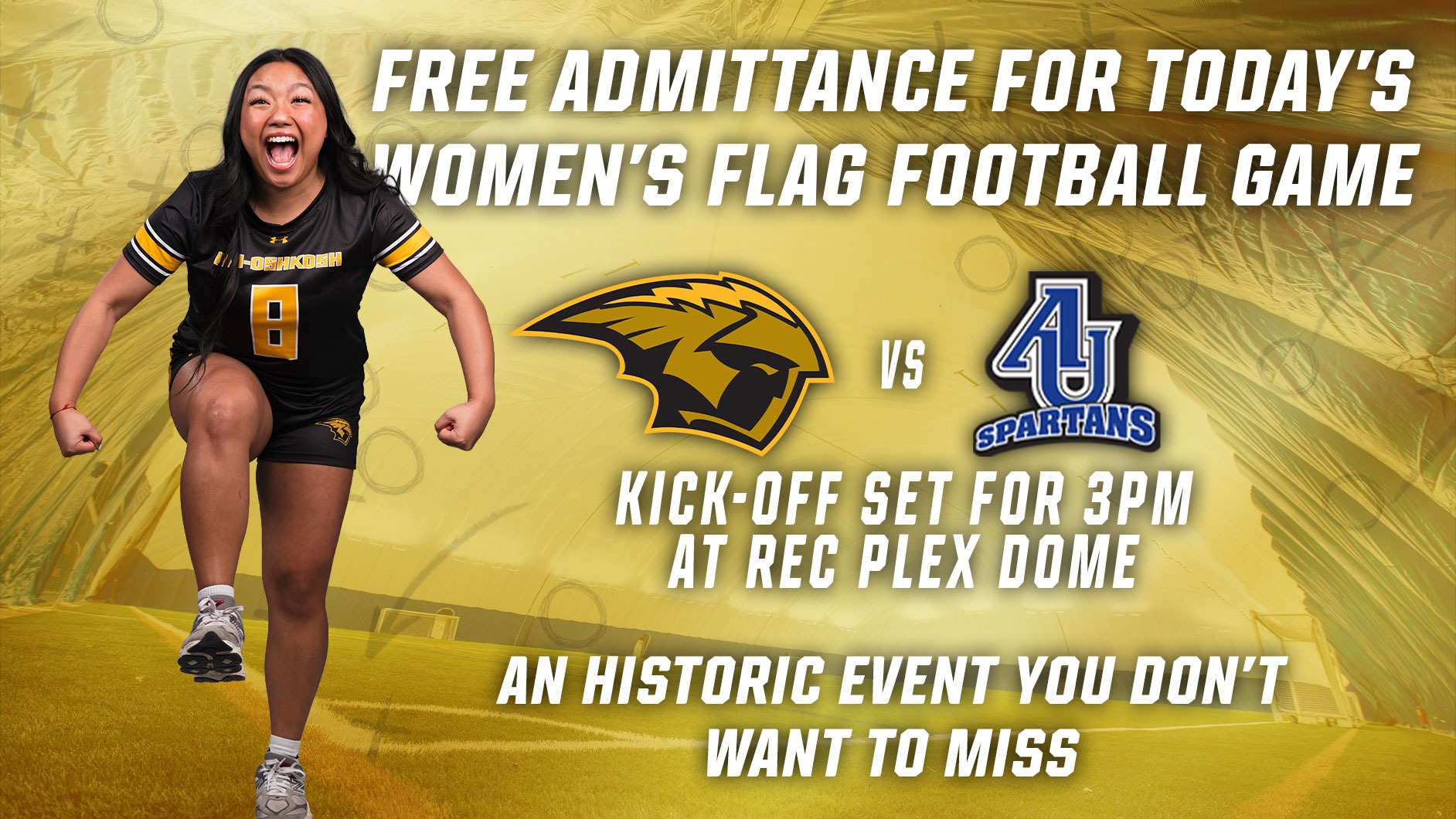 2026 Women's Flag Football Aurora Free Attendance Graphic