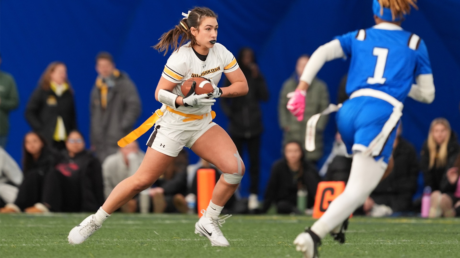 2026 Aaliyah Lathrop Action Shot, looking to run downfield with the ball against Aurora