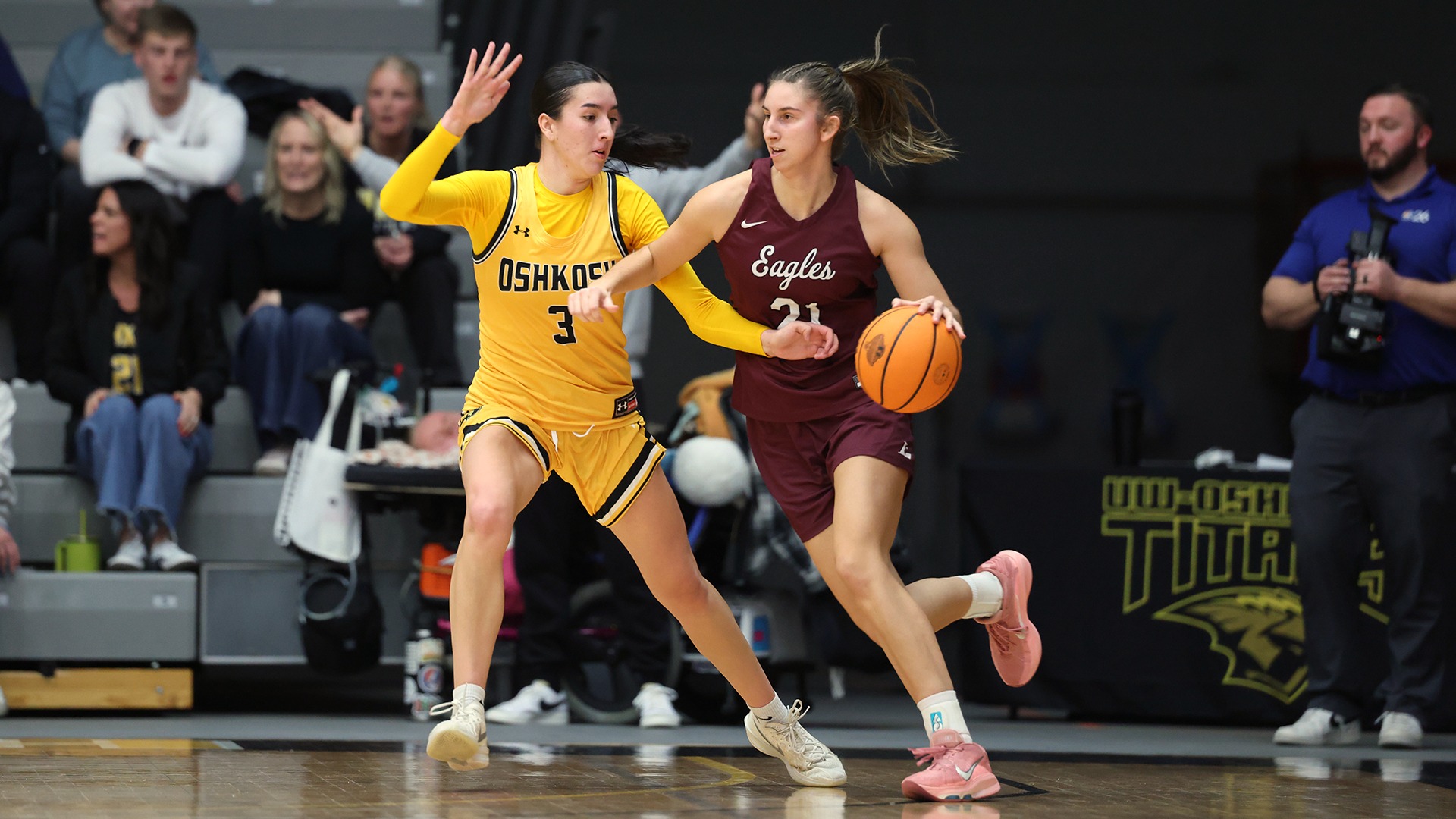 2026 Sarah Hardwick Action Shot, defending a La Crosse ball handler in the WIAC Tournament championship game