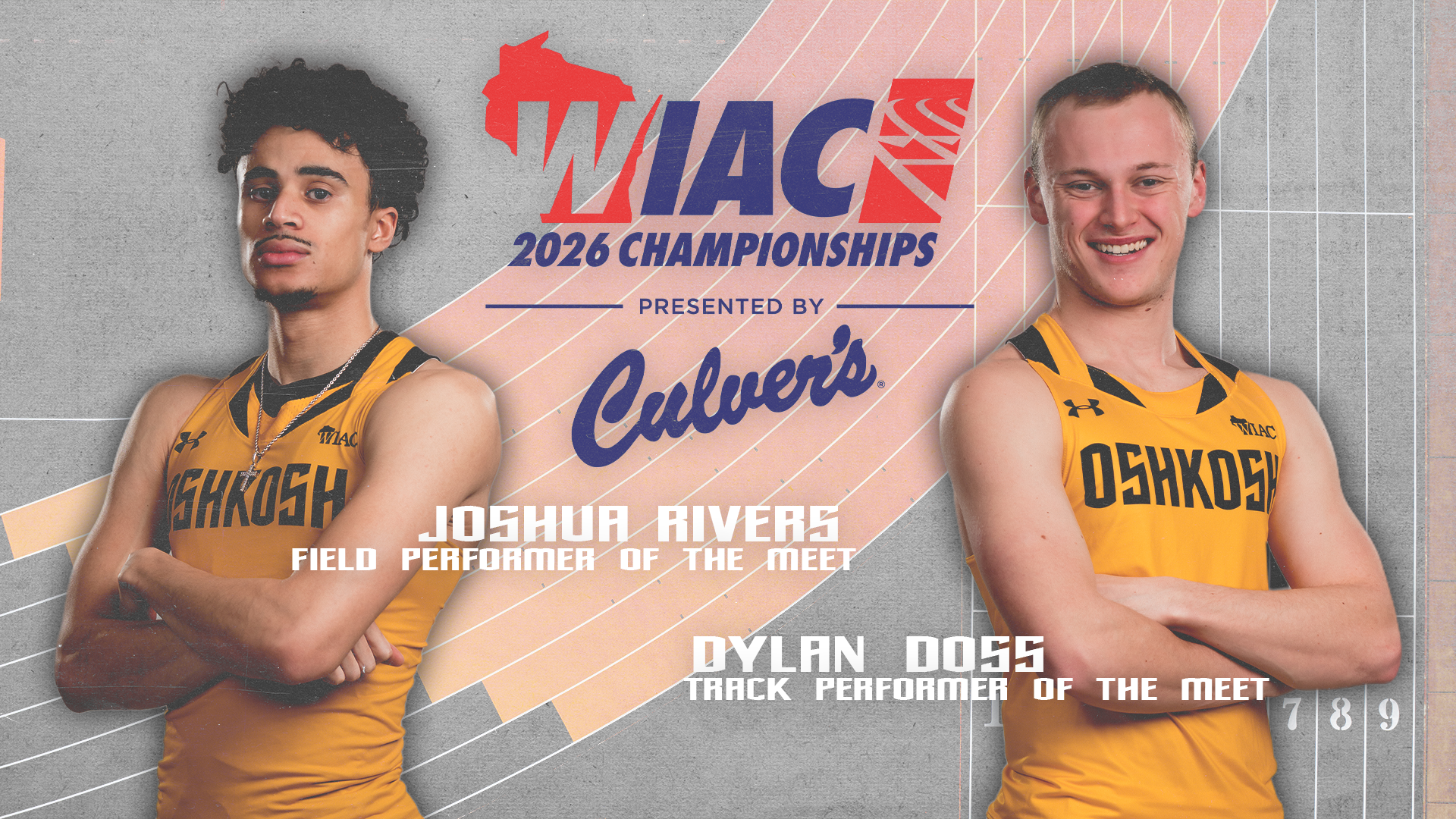 2026 Joshua Rivers, Dylan Doss WIAC Track and Field Performers of the Meet Graphic