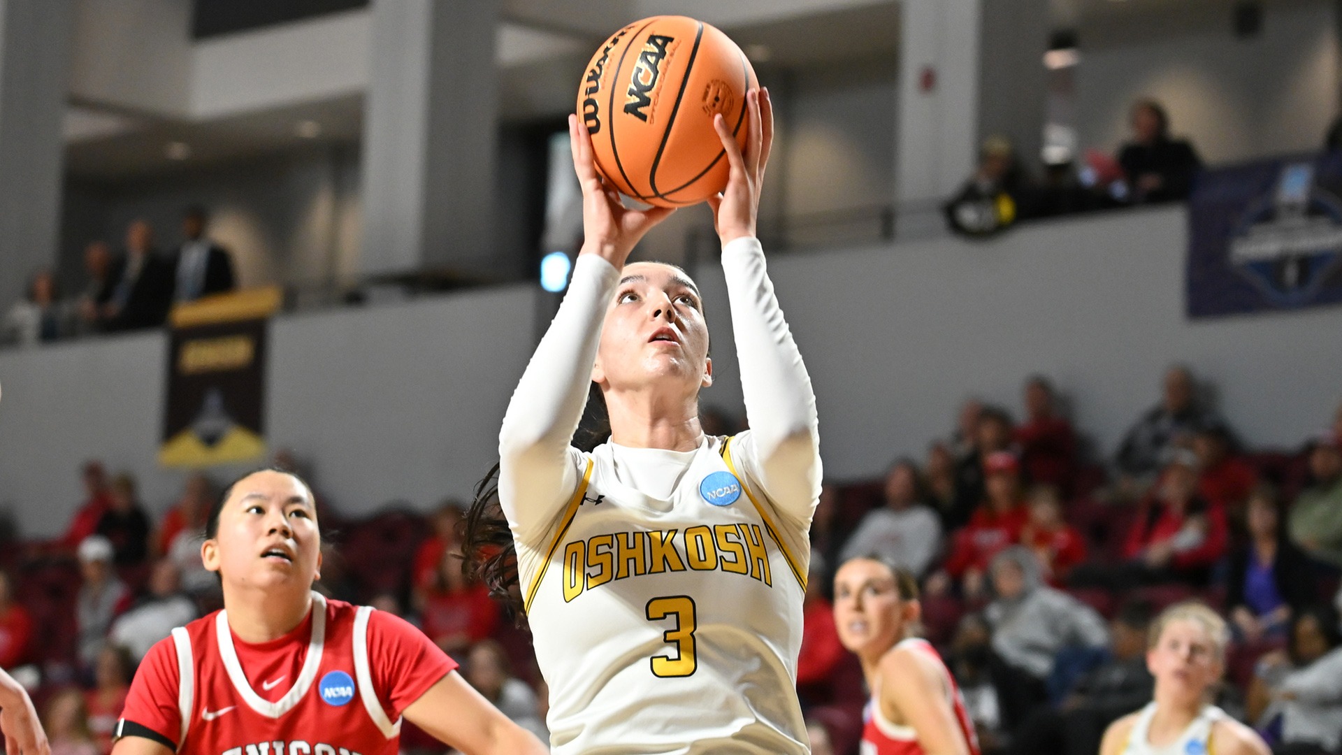 2026 Sarah Hardwick Action Shot, going up for a layup against Denison