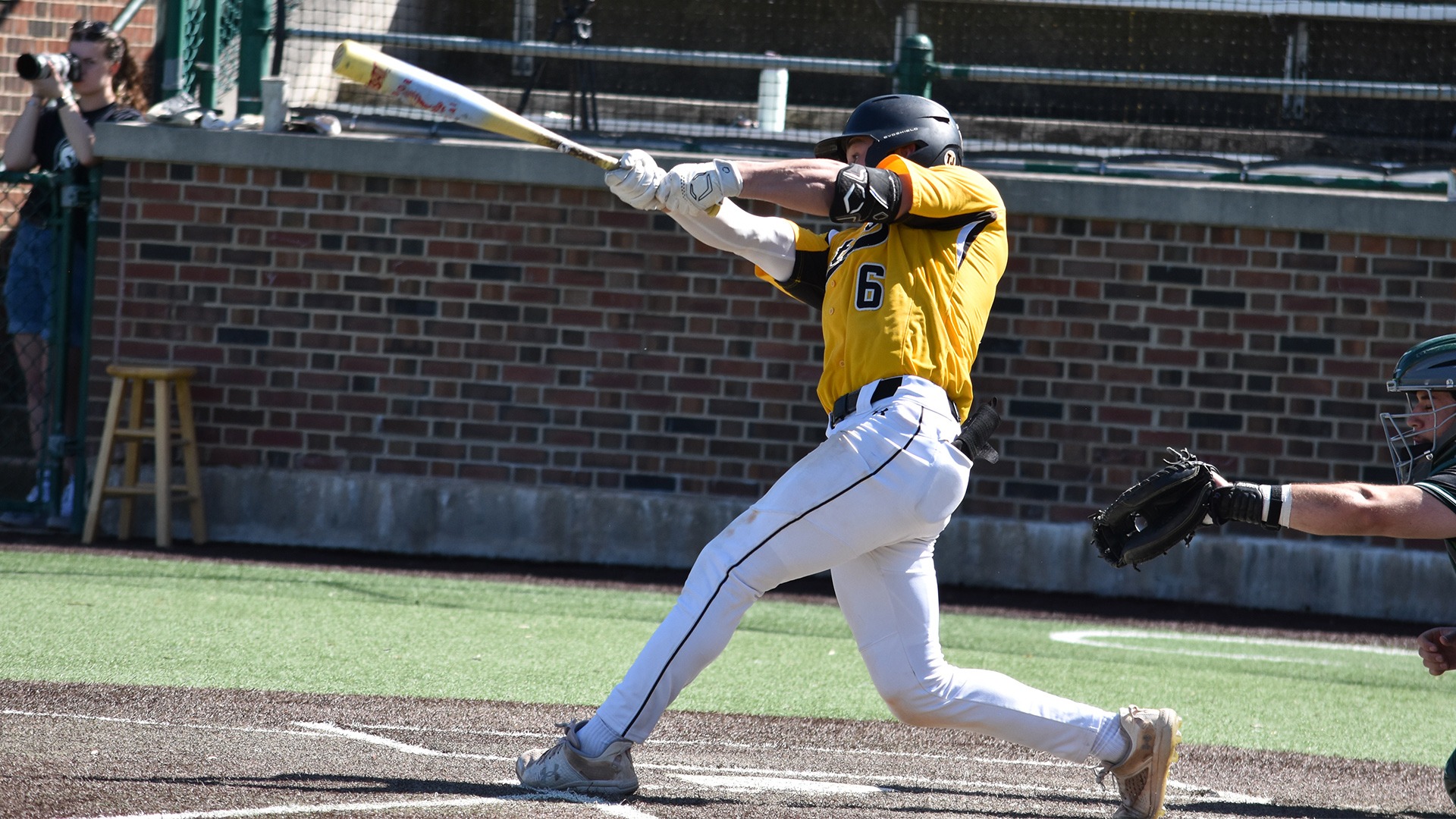 2026 Logan Schill Action Shot, hitting a home run against Illinois Wesleyan in game 2