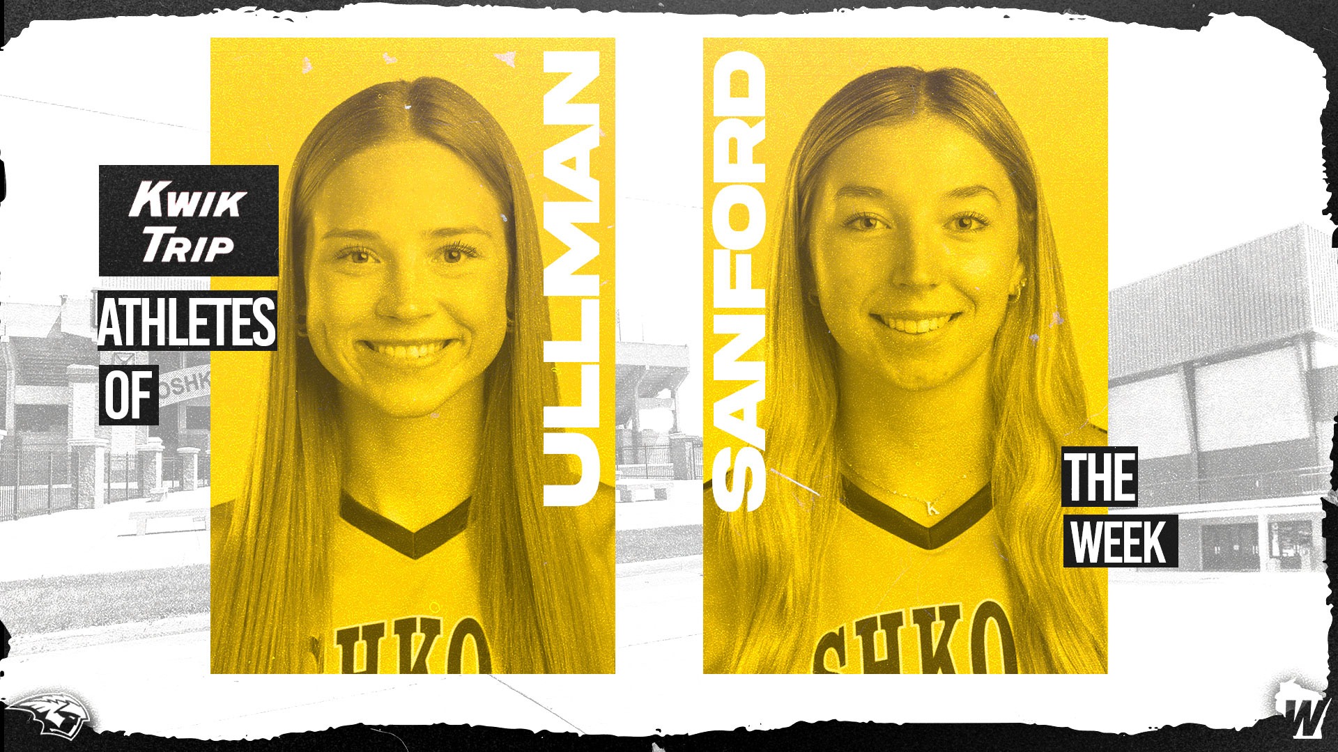 2026 Olivia Ullman, Kiran Sanford WIAC Athletes of the Week Graphic