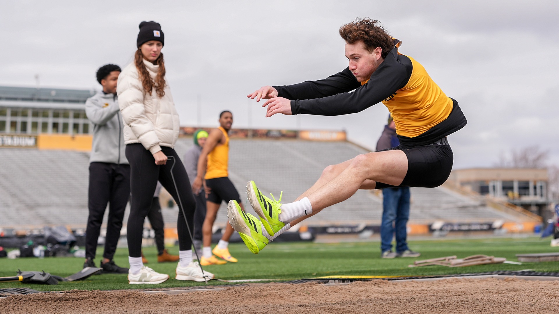 2026 Bryce Smith Action Shot, competing in the decathlon long jump during the Oshkosh Invitational