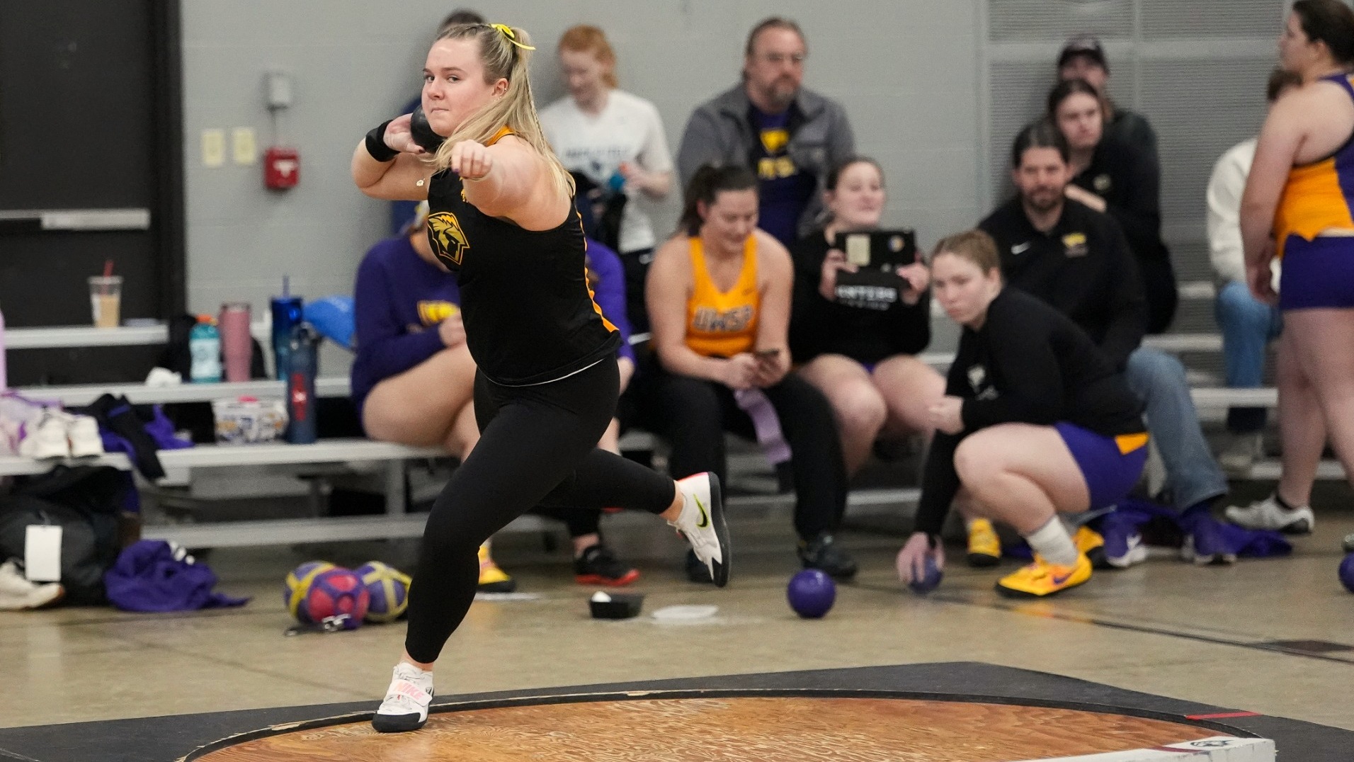 2026 Abi Masloroff Action Shot, putting shot during the Oshkosh Titan Challenge