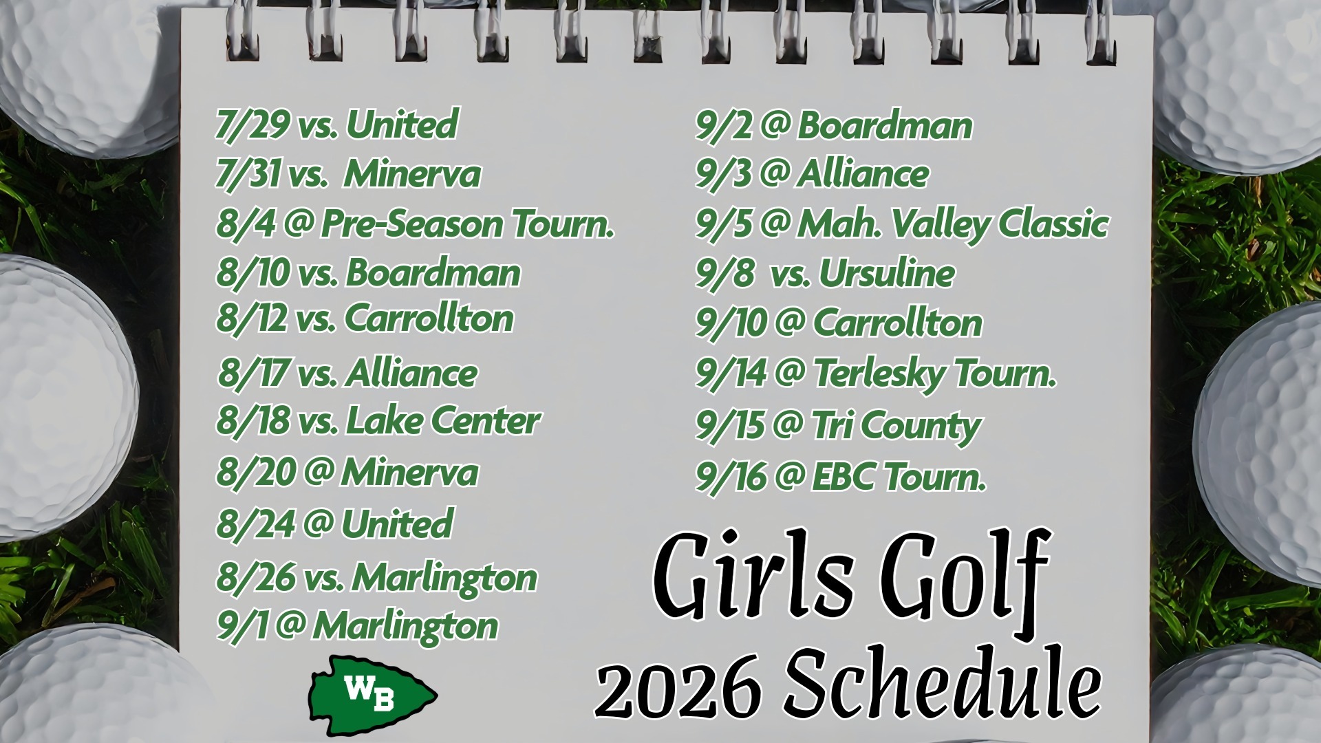 Girls Golf 2026 Schedule