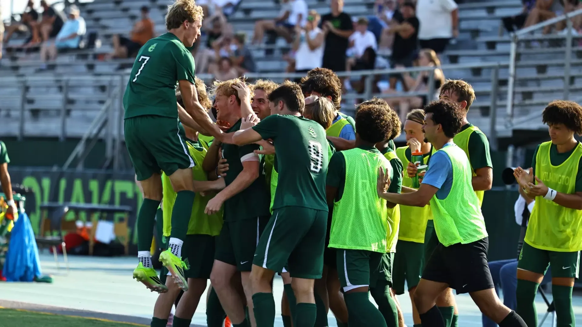 Quakers jumping for joy after goal in win over Ravens on 09/01/26